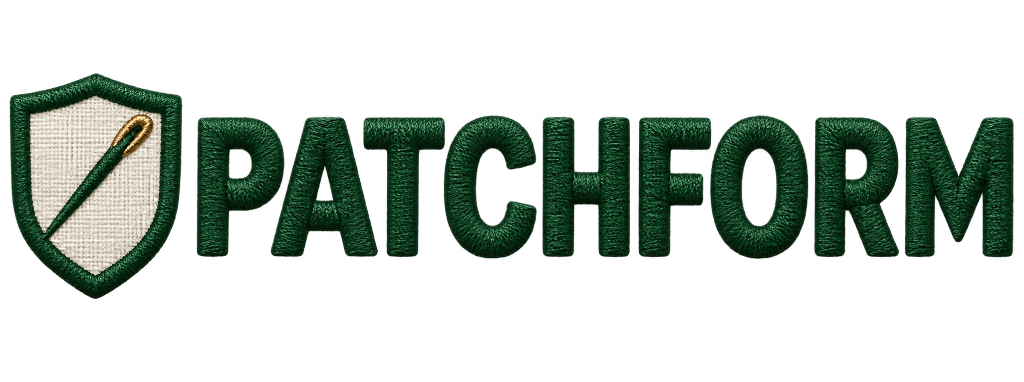 PATCHFORM — embroidered shield and wordmark